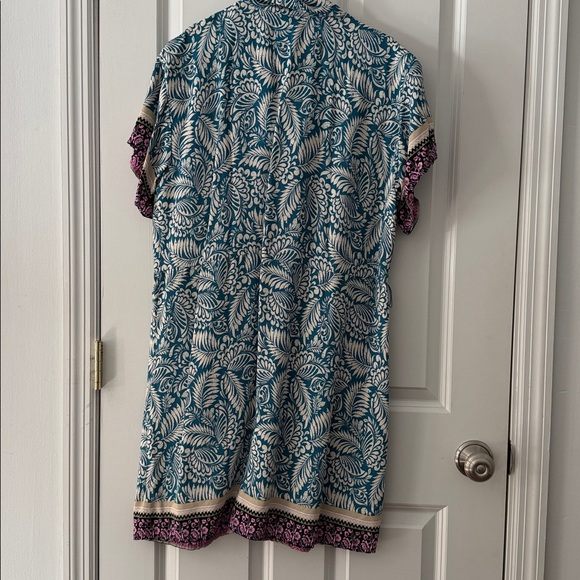 LOFT Teal and Cream Leaf Pattern Dress size 12. No belt - Picture 2 of 5